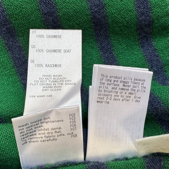 C.T. Plage 100% Cashmere Kelly Green Navy Blue Strip Crew Neck Sweater Size S - Picture 10 of 12